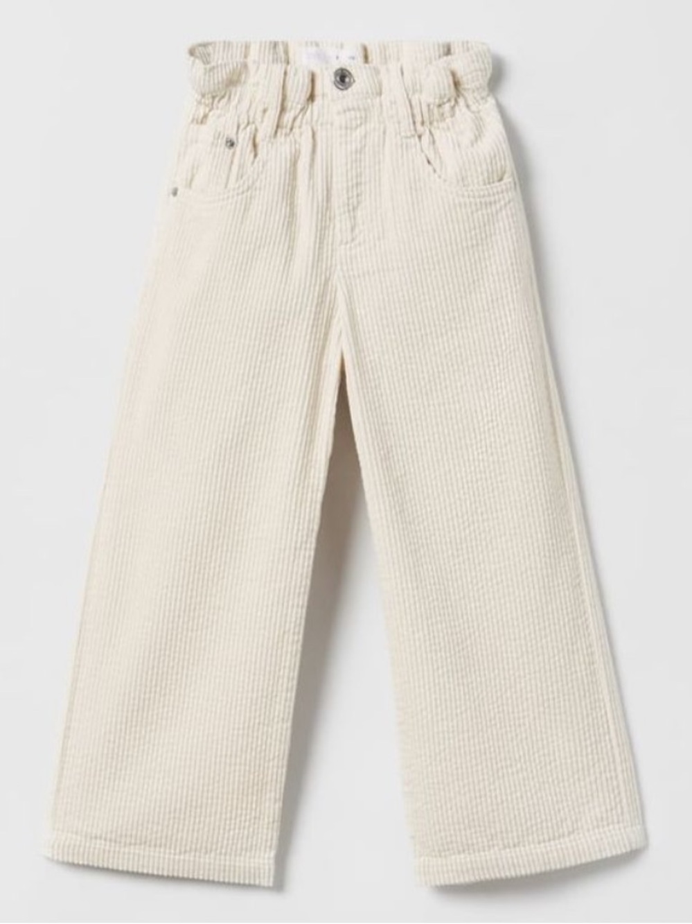 NEW ZARA | Cream Paperbag Waist | Wide-Leg Corduroy Pants | 9